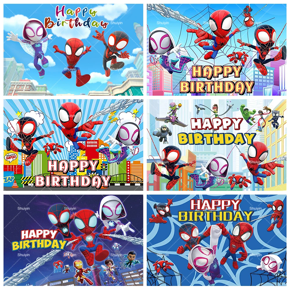 

New Spidey And His Amazing Friends Backdrop Disney Super Hero Spiderman Kids Birthday Party Decor Background Photo Booth Props