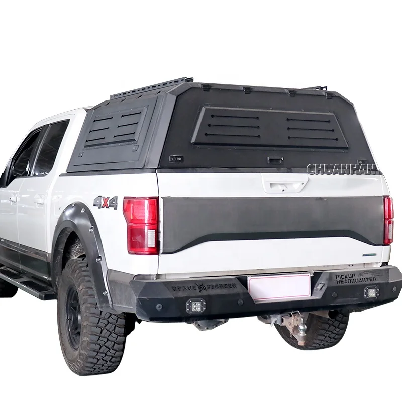 Pickup Truck Camper Canopy, Steel Hardtop Topper Bed Cap for Ford Ranger T6 T7 T8 Raptor 2023, Heavy Duty Waterproof Cap, Black