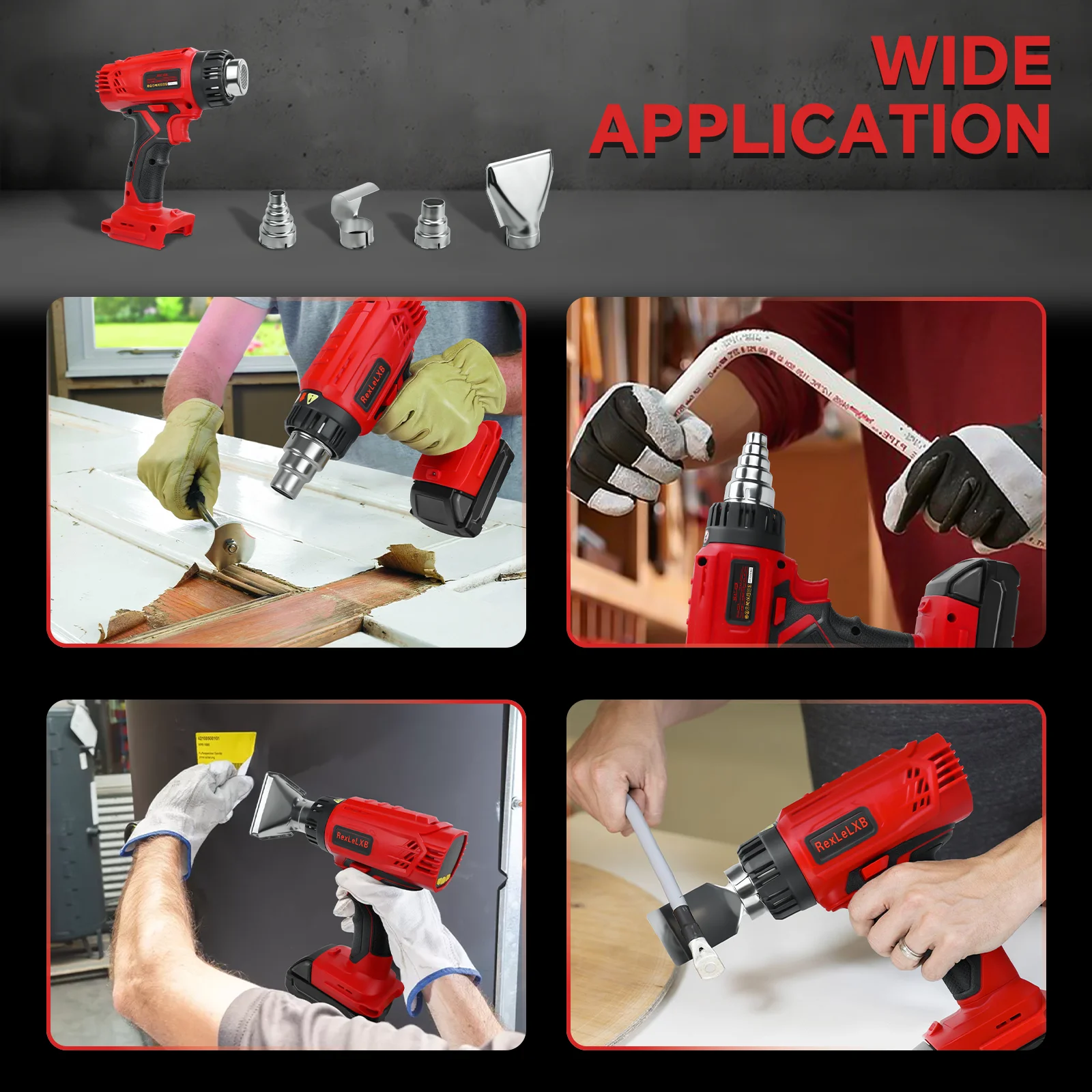 Беспроводной тепловой пистолет 400 Вт 50 ℃ -550 ℃   Пистолет горячего воздуха с быстрым нагревом и цифровым ЖК-дисплеем для батареи Milwaukee 18 В (без батареи)