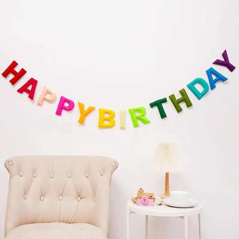 [لافتة عيد ميلاد ملونة] لافتة عيد ميلاد سعيد ملونة بألوان قوس قزح - إكليل من القماش مسبقًا