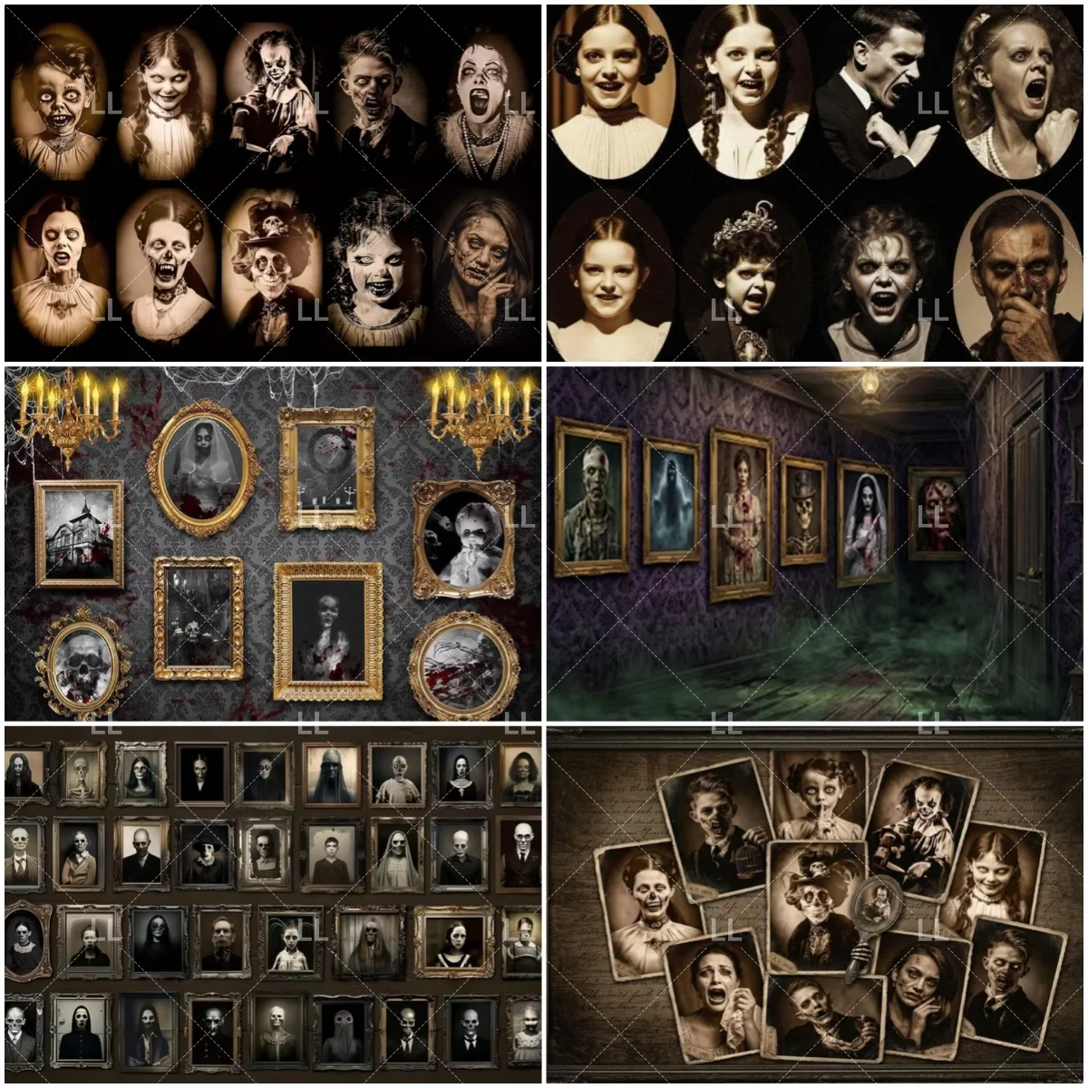Vintage Mansion Portrait Frame Halloween Party Decor Backdrop Gothic Haunted Mansion Spider Web Horror Photography Background