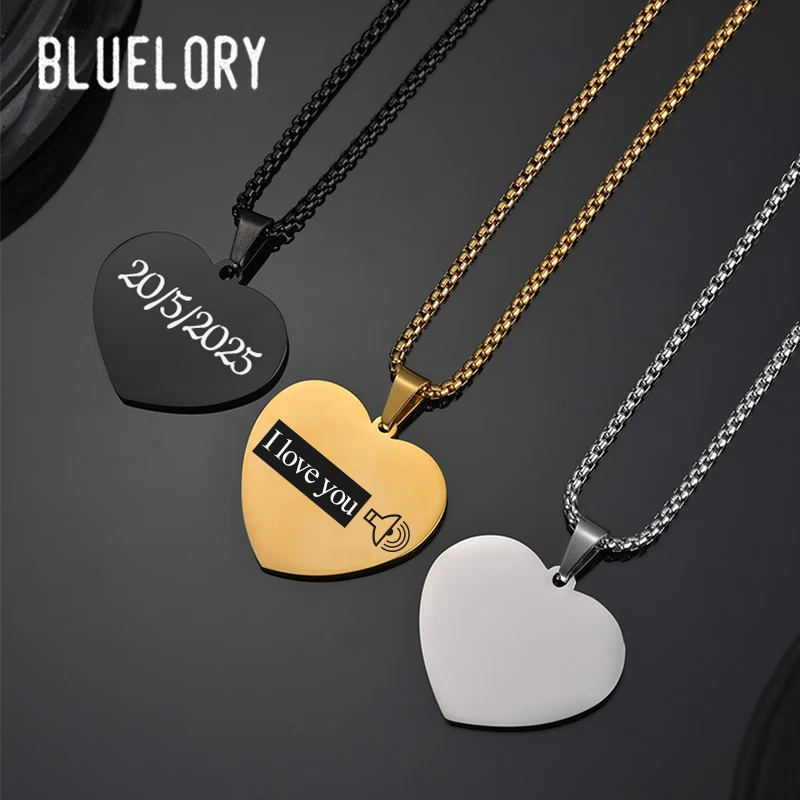 

Bluelory Carving Text Logo Love Pendant Stainless Steel Customized Letter Date Photo Necklace Lovers Commemorative Jewelry Gift
