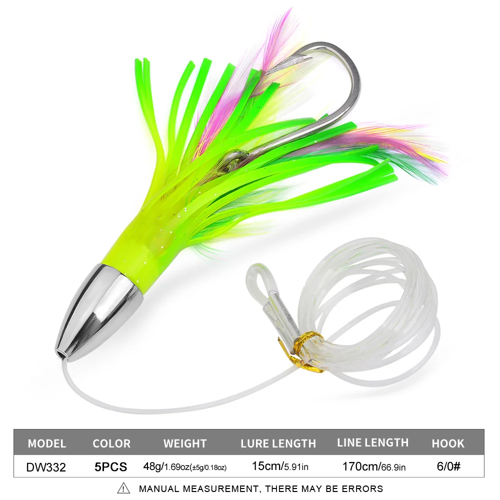 

1PCS 15cm 48g Simulation Beard Squid Sea Fishing Lure - Silicone Octopus Bait with 6/0# Tuna Hook - 5 Colors - 170cm Line Group