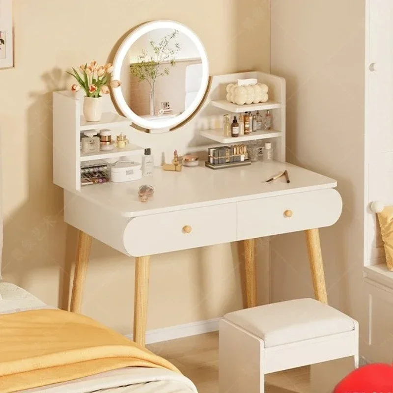 Massivholzkommode Haushalt moderner cremefarbener Stil Mädchen Schlafzimmer kleine Wohnung Multifunktionsspiegel Schminktisch