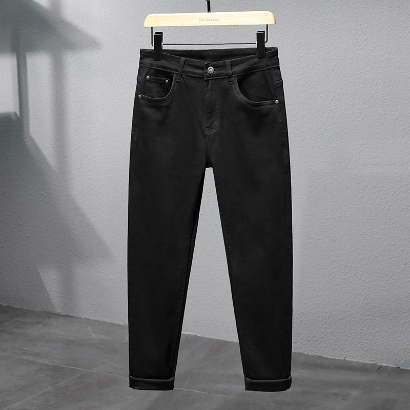 Jean Slim Noir Pur pour Homme, Pantalon d'Été Fin, artificiel astique, Respirant, Tissu Doux, à la Mode, Haut de Gamme, Simple