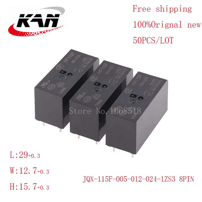 

Free shipping 50pcs relay JQX HF115F-005-1ZS3 HF115F-012-1ZS3 HF115F-024-1ZS3 5VDC 12VDC 24VDC 16A 250VAC 8PIN Original New