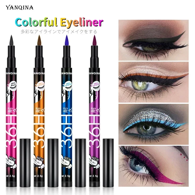 YANQINA Yanqina Colorful Eyeliner 36H Makeup Holding Waterproof Sweat Proof Dyeing Fast Drying Eyeliner Liquid Pen Makeup