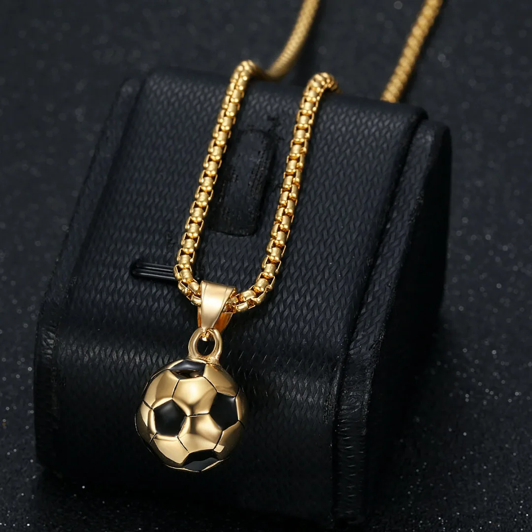 Hip Hop Fashion Soccer Ball Pendant Men Gold Silver Color Stainless Steel football Fans Sports Necklace for Women Trendy Jewelry