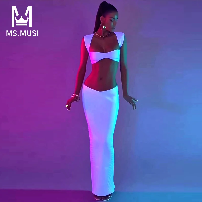 

MSMUSI 2023 New Fashion Women Sexy Strap Hollow Out Bandage Cut Out Sleeveless Bodycon Party Club Maxi Dress Long Dress Gown