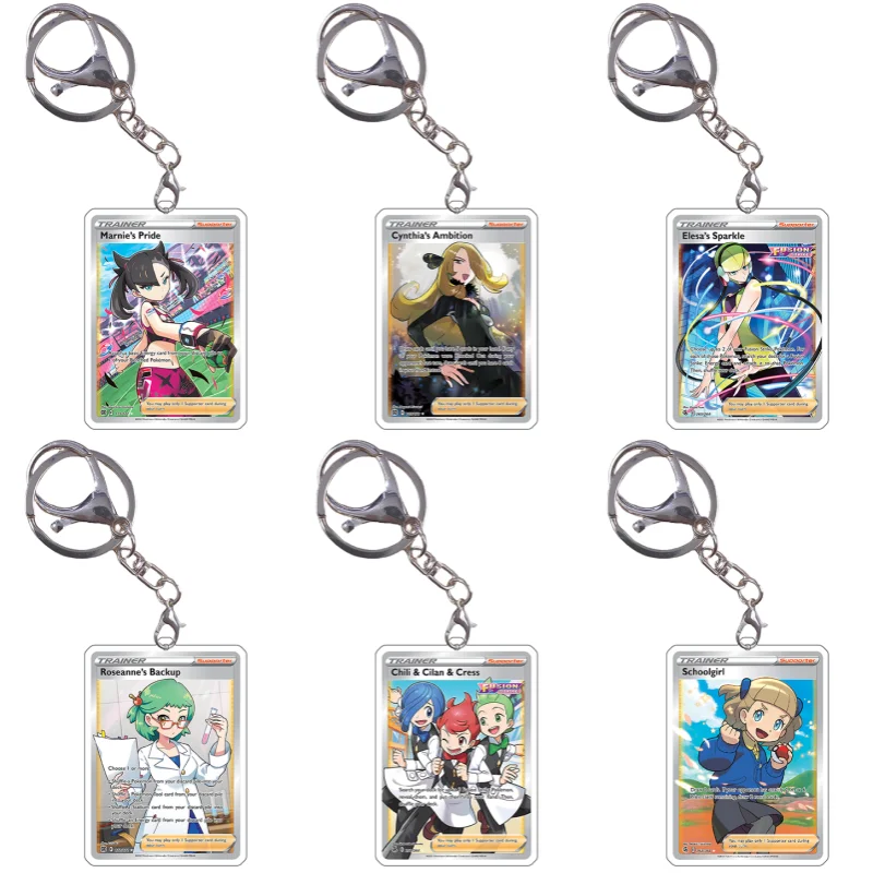 Pokemon Cards Style Keychain Trainer Marnie Elesa Schoolgirl Shauna Anime Game Characters Self Made Acrylic Pendant Decoration