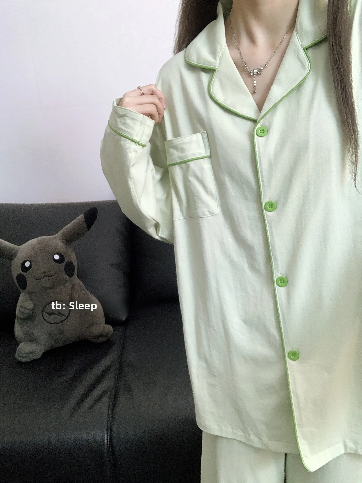 

Хлопковые пижамы для пар, комплект домашней одежды с длинными рукавами и брюками, мужской стиль, весна-осень, новая корейская версия, зеленый цвет...