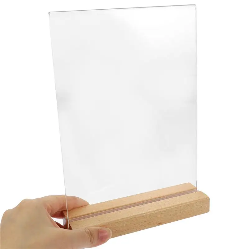 Blank Clear Table Number Signs Display Shelves Acrylic Display Stand With Wooden Base Place Card Holder For Wedding Party Paper