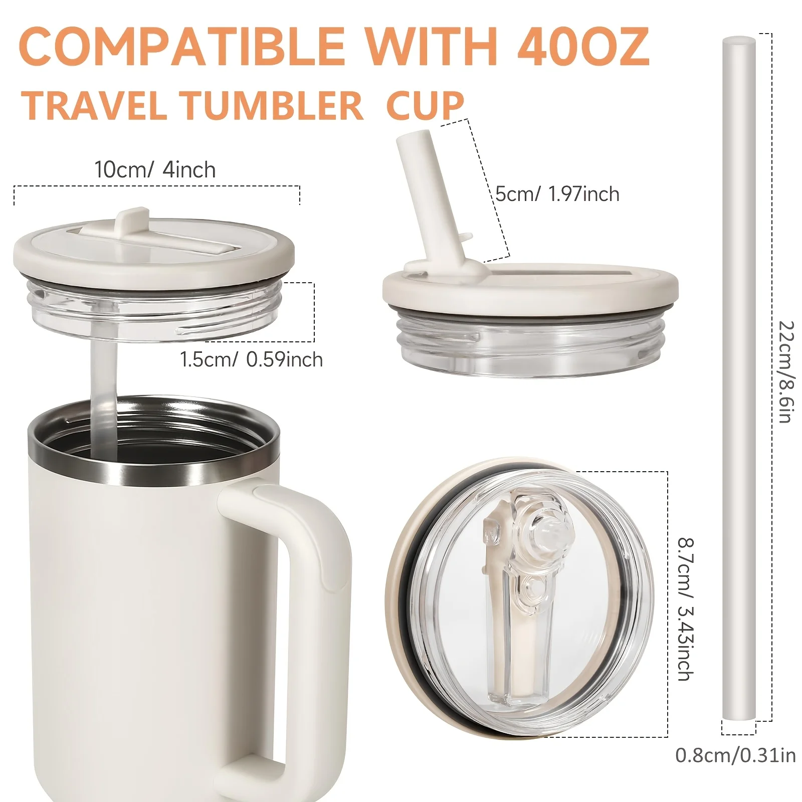 Stanley 40oz Car Cup Sealed Lid Foldable Transparent Straw Cap, Leak-Proof Cup Accessories, Bpa-Free, Casual Style, with Straw