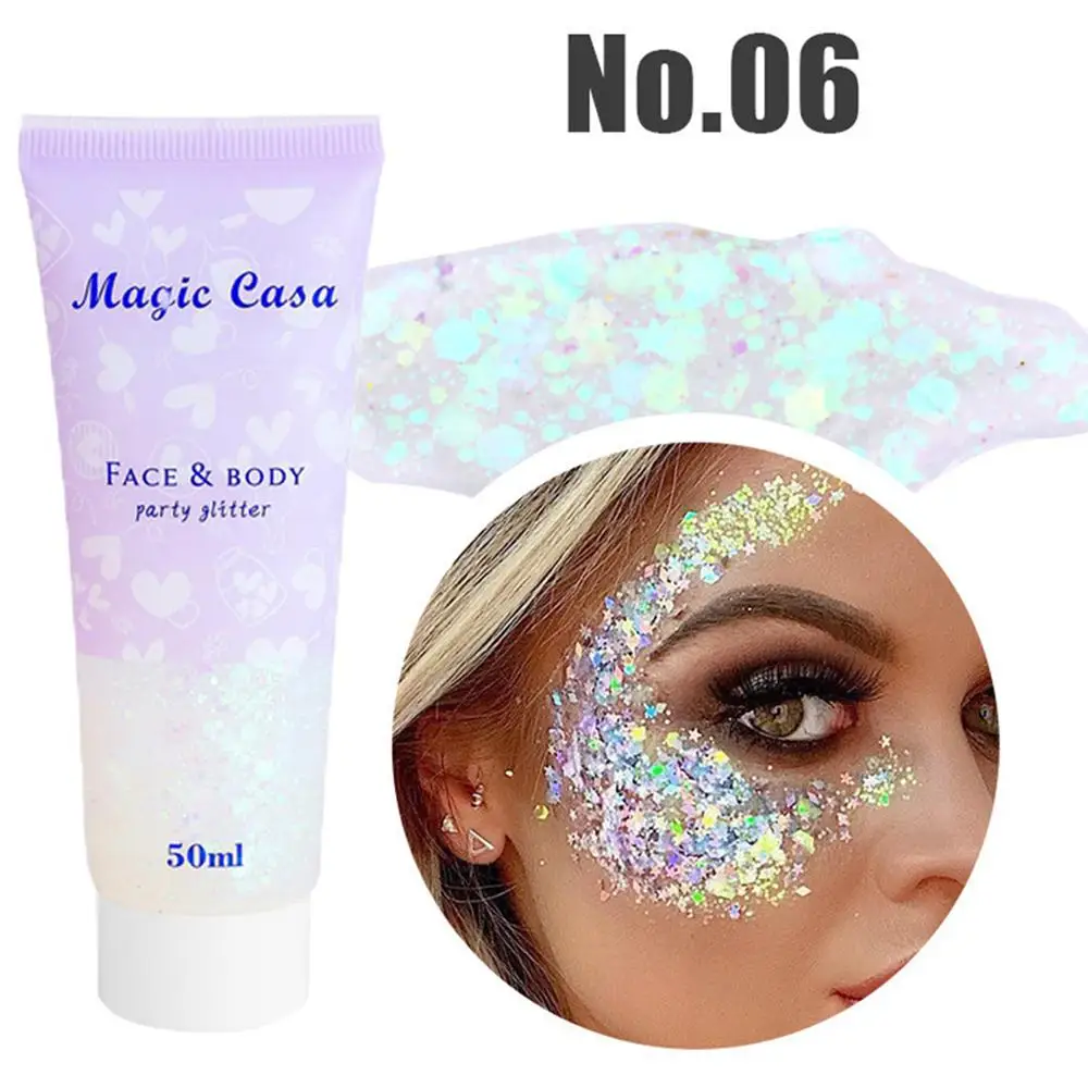 Face Body Glitter Gel 6 Color Face Body Glitter Sequins Gel Set Long Lasting Sparkling Hair Nails Makeup Festival Glitter