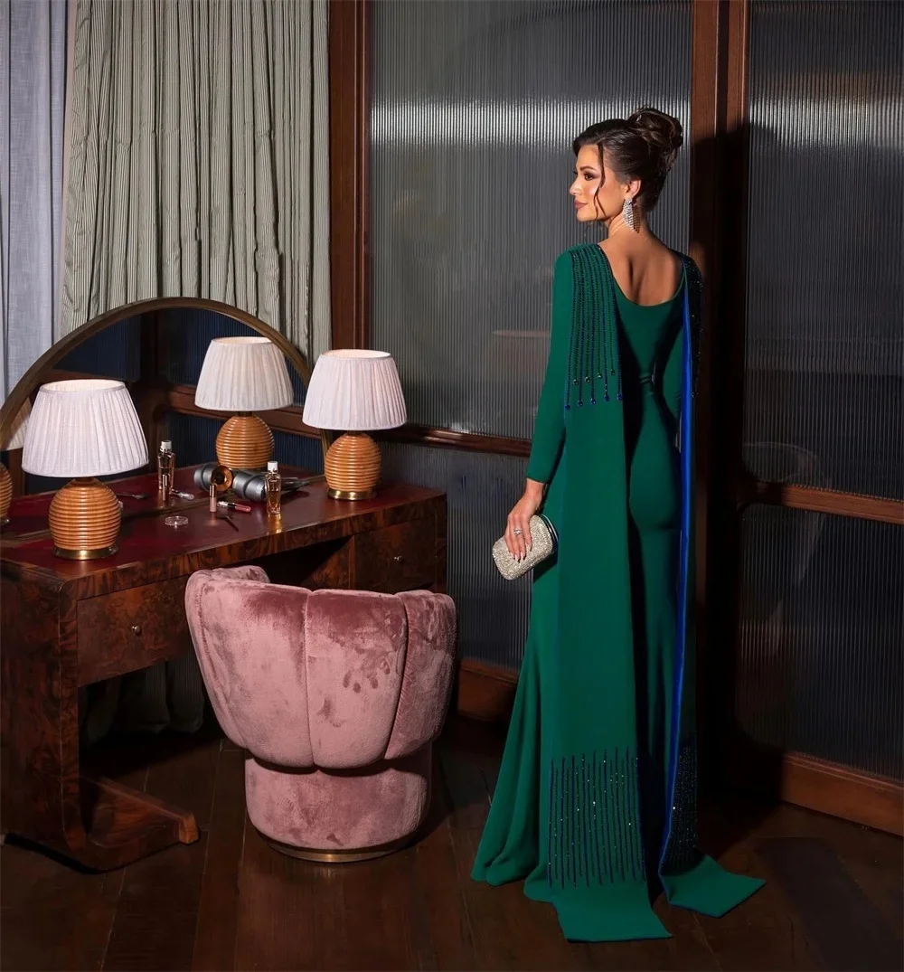 Custom JDY High Quality Plain Knit Heavy Handmade Floral Beaded Sequined Mermaid Scoop Neck Long Dress Custom Occasion Dress