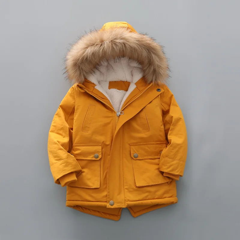 Children Parkas Children Clothing with Plush and Thickened 2024 Cotton Jacket Winter New Fashion Hooded Cotton Coat