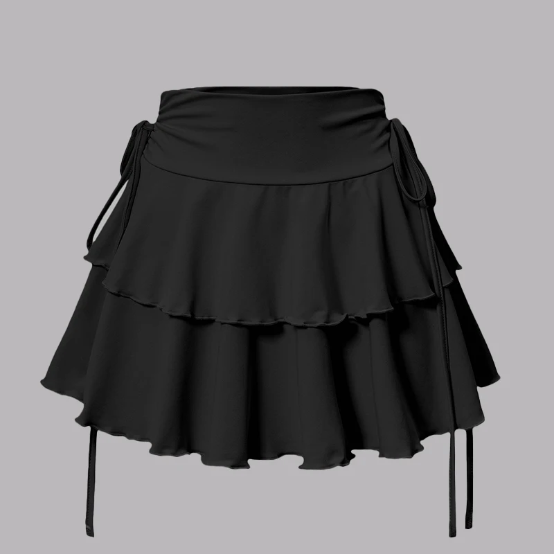 Summer New Style Simple Pure Color Women's Skirt Fashion Versatile Elegant Trendy Fake Drawstring A-Line Mini Super Short Skirt