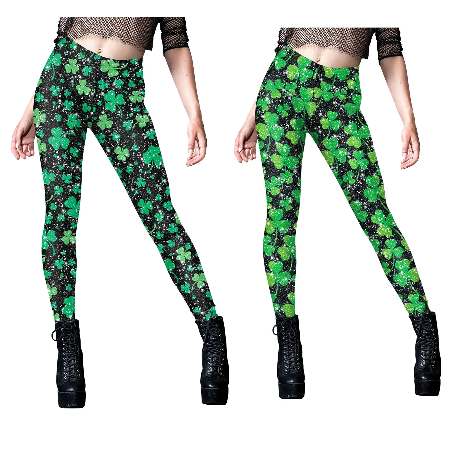 Dameslegging Hoge taille Skinny push-up legging Elastische klaver Klaverprint Ierse festivalbroek Broek