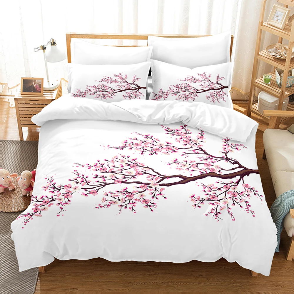 Imagem -03 - Sakura Plum Blossom Bedding Sets para Crianças Capa de Edredão com Fronha Roupa de Cama Twin Full Queen King 3d Novo