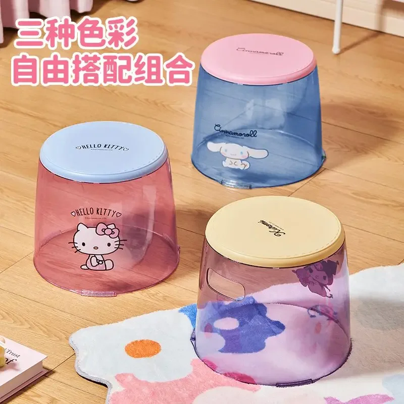 

Sanrio Kawaii My Melody Storage Stool Kuromi Cinnamoroll Anime Cartoon Fashion Exquisite Sturdy Transparent Toys Storage Stools