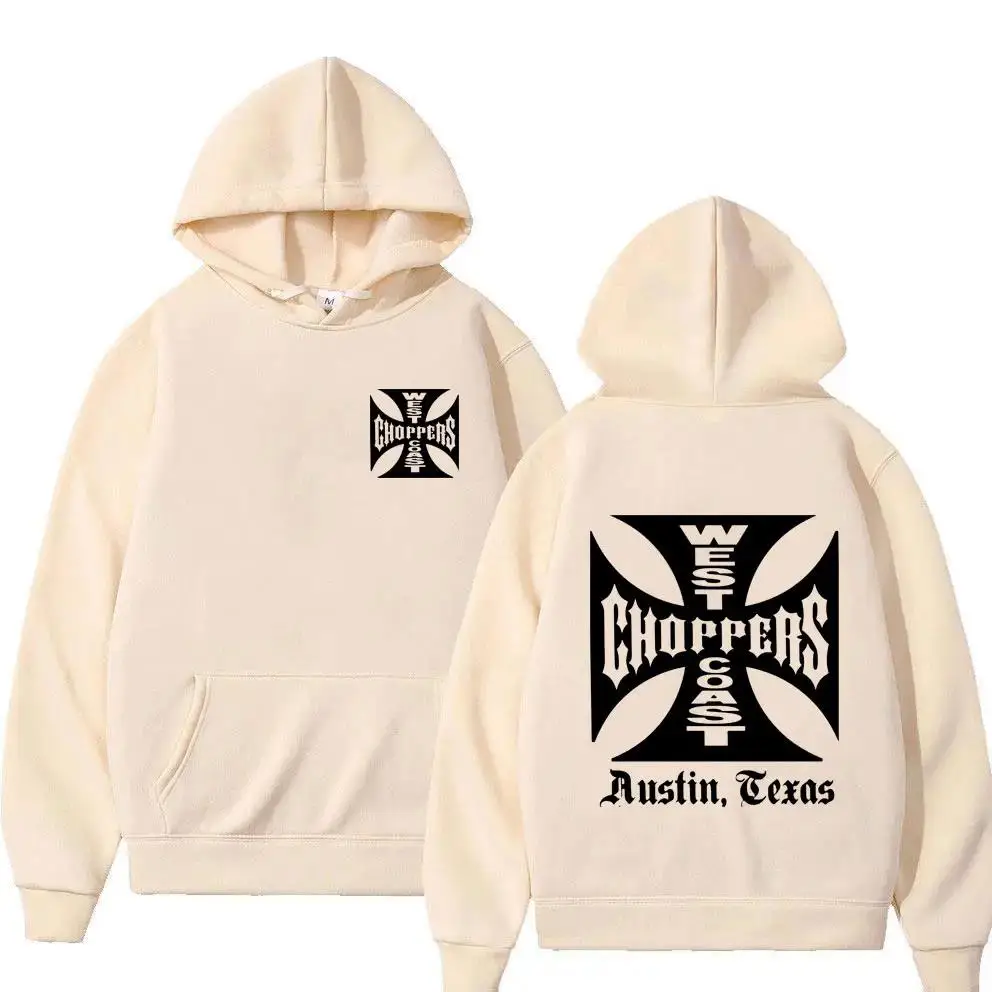 West Coast Iron Cross Choppers Logo Hooded Men\'s Black Fashion Cool Sweatshirt Unisex Fleece Oversized Hoodie Streetwear