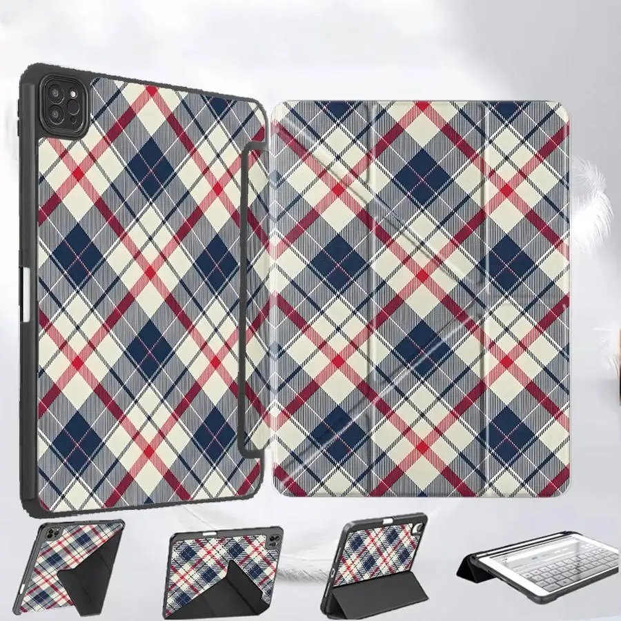 

Чехол-подставка для планшетов iPad Pro 11-го, 10-го, 9-го, 8-го, 7-го поколений, 12.9-дюймовых Pro 2025, Mini 6, 7, Air 4, 5, M3, M2, M4, 11-дюймовых, с клетчатым узором
