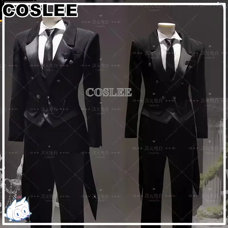 COSLEE Anime Black Butler Sebastian Cosplay Costume Tailcoat Handsome Uniform Suit Halloween Party Outfit Men Role Play Clothing