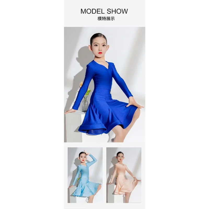 ラテンダンス衣装、ダンシングガールズ、特別な機会のための光沢のあるヨーロッパスタイルの春夏子供服
