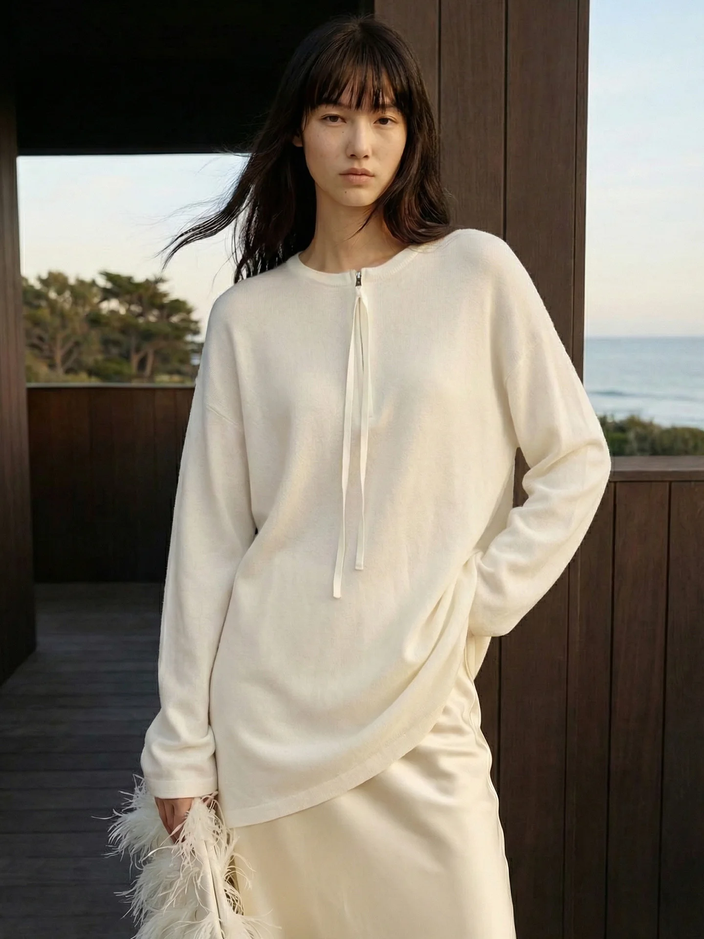 

Spring Commute Knitted Sweater f Zip oulder Drop Design Casual Sle Soft Cotton Long Sve round Ne Pullover Top