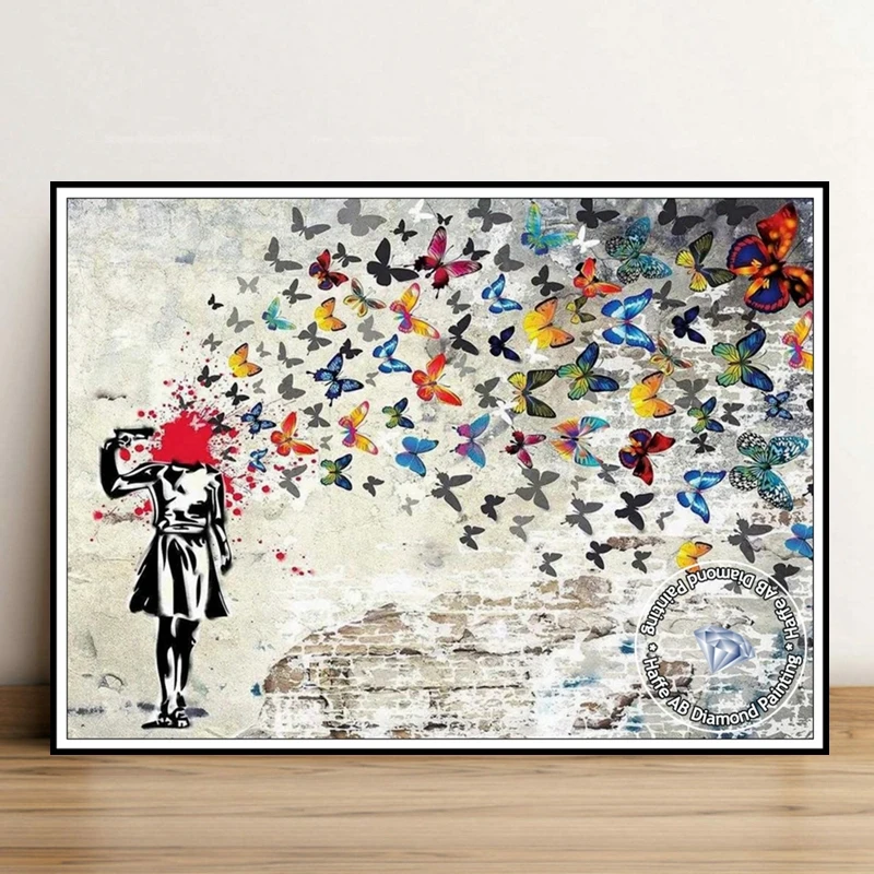 Banksy Headshot Butterfly Girl Suicide Street Graffiti AB Drills Diamond Painting Art Full Cross Stitch Mosaic Craft Home Decor