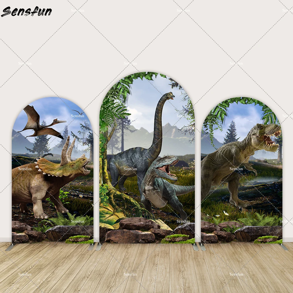 

Cartoon Dinosaur Boy Birthday Arch Backdrop Cover Party Decoration Supplies Banner Forest Jungle Party Jurassic Park Background