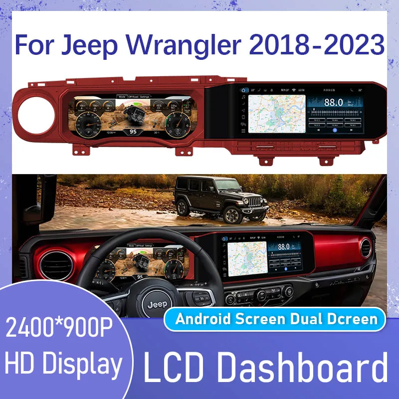 New Dual Screen Android 13 For Jeep Wrangler 3JK 2023 Speedometer Digital Instrument Cluster Car Dashboard LCD Display CAR Radio