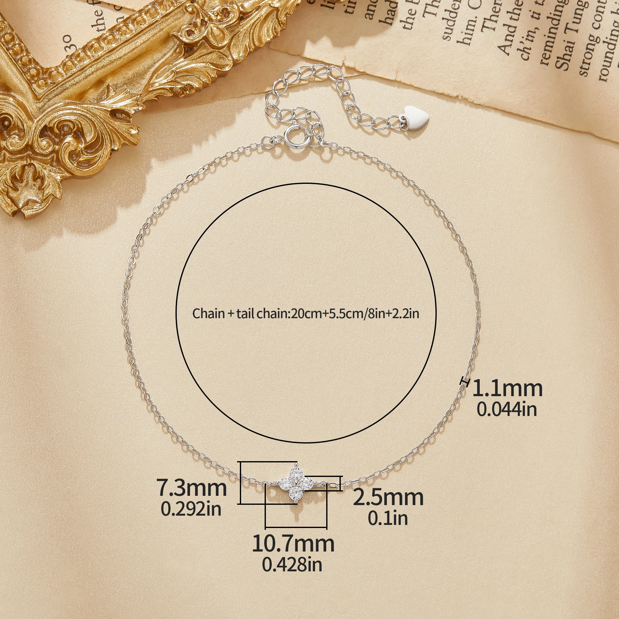 Dainty Four leaf Clover Birthstone Anklet Bracelet 925 Sterling Silver Minimalist Sparkly Foot Chain Birthday Gift 6610026