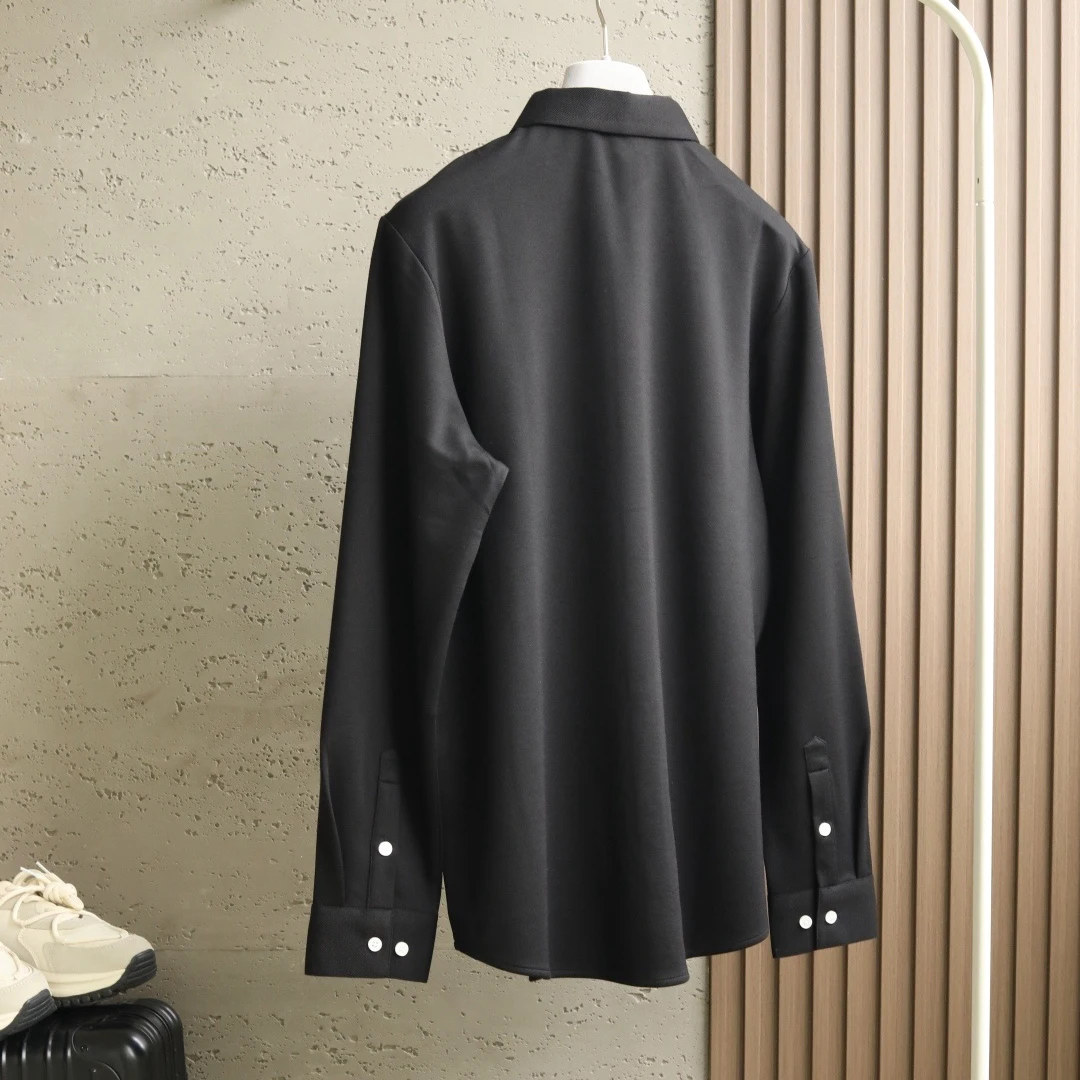 قميص Kiton القديم بنمط المال أوائل الخريف الجديد بلون سادة كاجوال للأعمال متعدد الاستخدامات للرجال بأكمام طويلة وطية صدر السترة