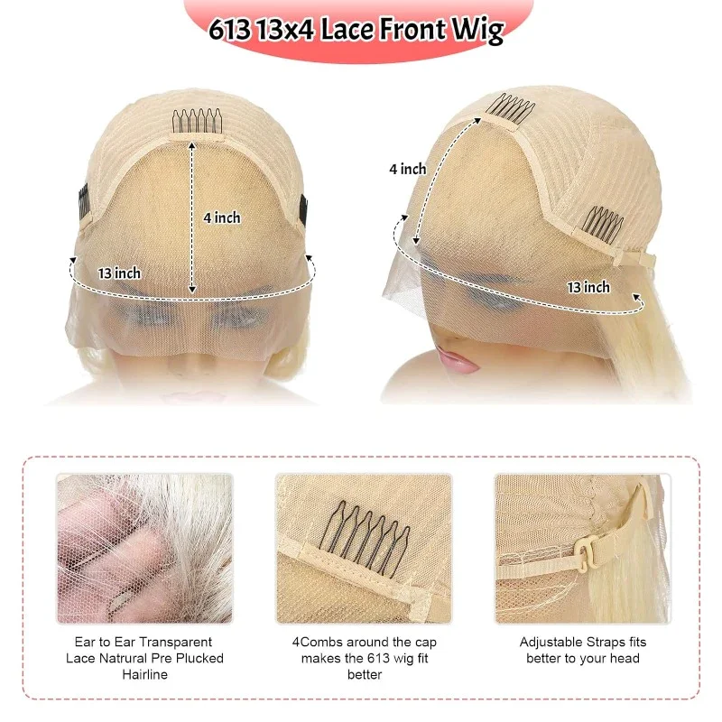 613 Bionda HD Parrucca Frontale Del Merletto 13X4 Bone Dritto Parrucca Anteriore Del Merletto Dei Capelli Umani 20 pollici 200% Densità Parrucche Brasiliana Dei Capelli Per Le Donne