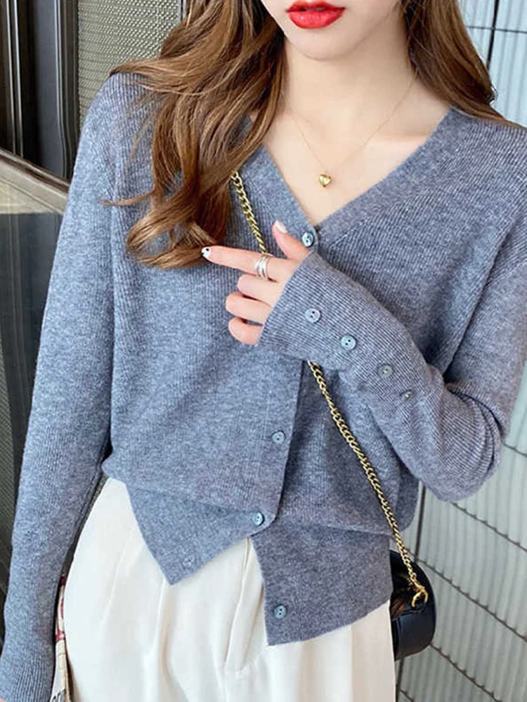 Loose Figure Flattering Versatile Long Sleeve Trendy Sweater 2026 Autumn Winter New V Neck Knit Women Cardigan Outerwea