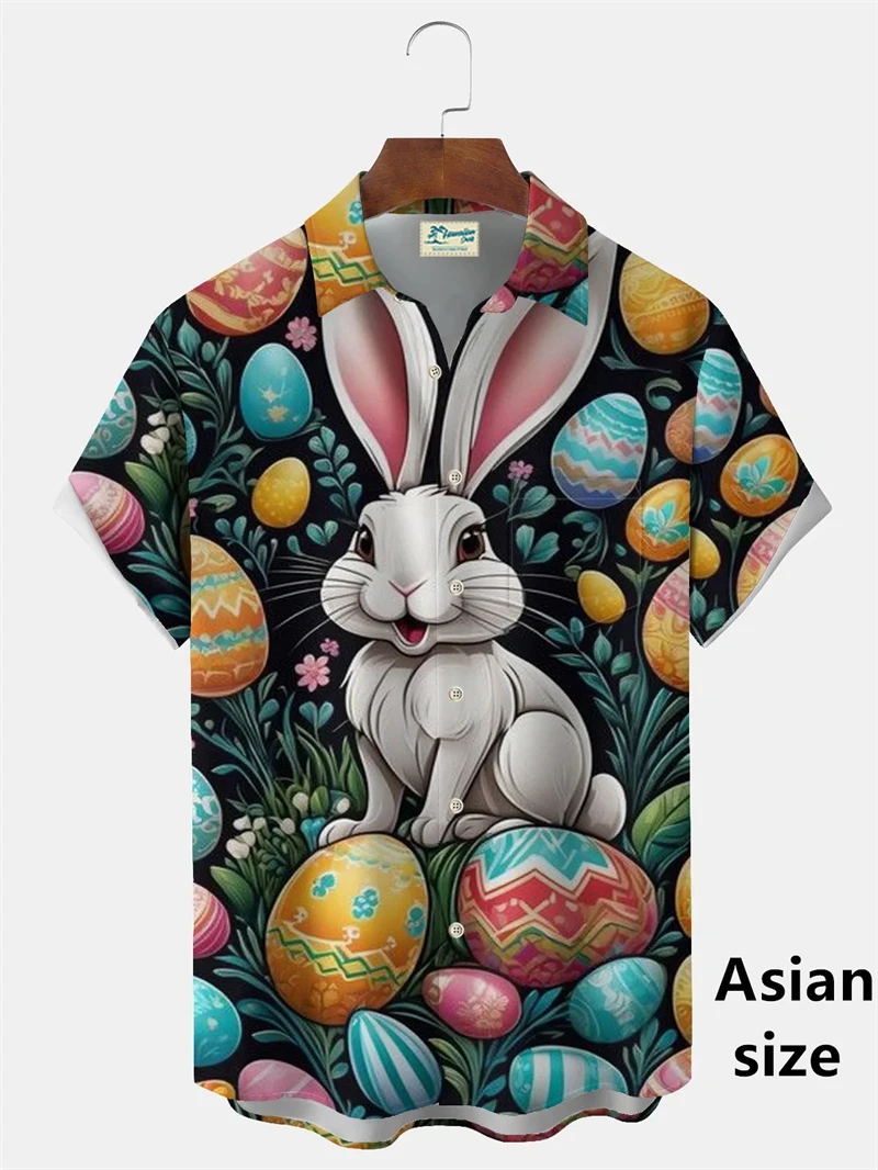 New Easter Day Men Women 3D Print Cartoon Rabbit Hawaiian Shirts Summer Festival Beach Blouse Colored Egg Women Button Shirt