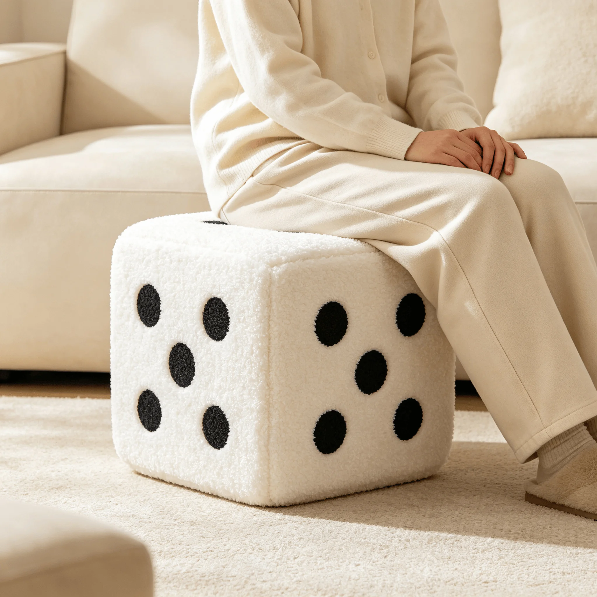 Plush Dice Stool Cube Booster Seat Removable Washable Cover Creative Footstool Soft Cushion Ottoman for Living Room Bedroom Home
