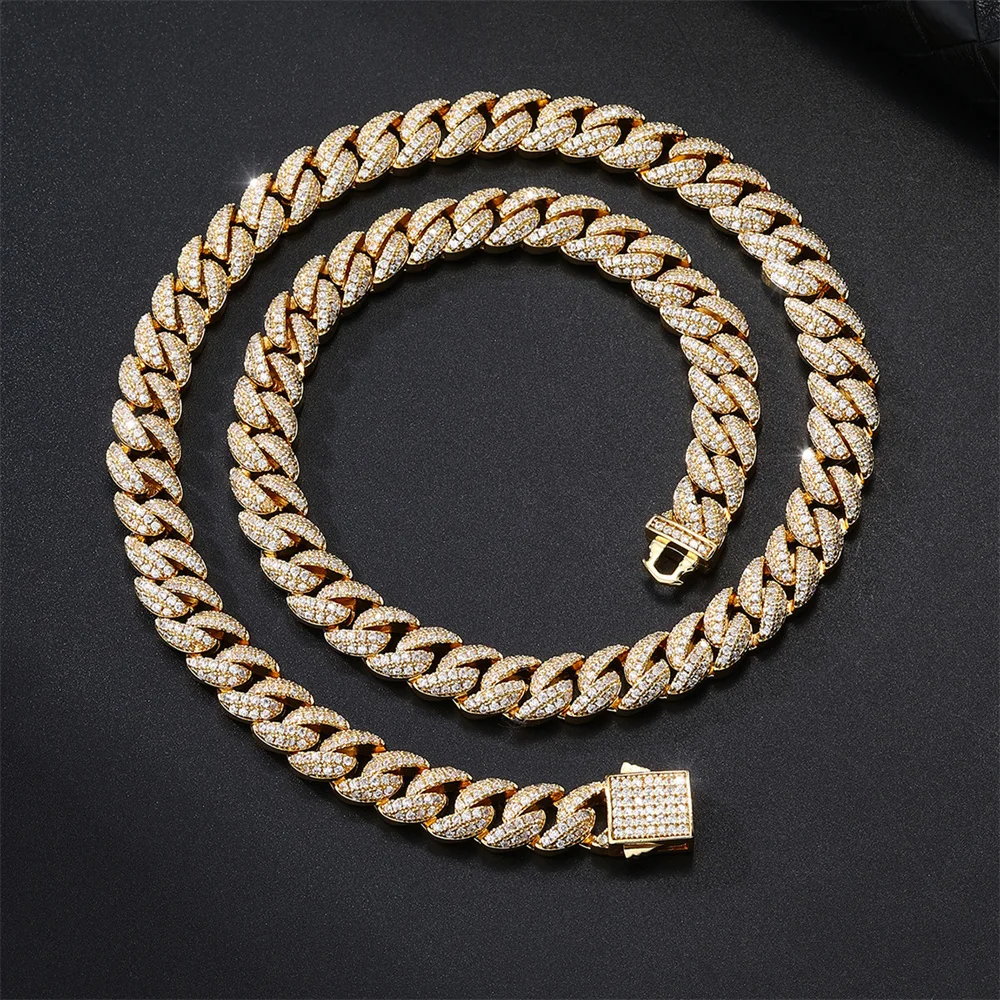 

Hip Hop Heavy Luxury Iced Out 10MM Cuban Chains Necklace Bracelet For Men Gold Plated Copper Bling Cubic Zirconia Rapper Jewelry