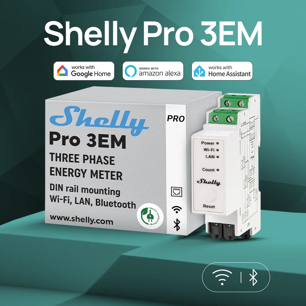 

Настенный 3-фазный измеритель энергии Shelly Pro 3EM DIN, фотогальванический, аккумуляторный, мгновенный, напряжение, сила тока