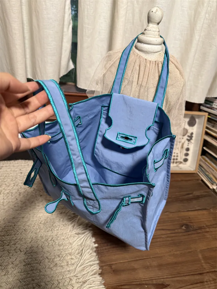 

Большая холщовая сумка-тоут Capaci, женская сумка, корейская сумка с двойным ремешком, повседневное использование, чистый цвет, нейлоновый материал