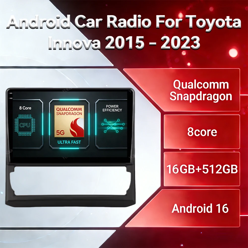 Android 16 Car Radio For Toyota Innova 2 2015 - 2023 Qualcomm 4G LTE 5G WIFI GPS NAVI Multimedia Video Player BT Head Unit QLED