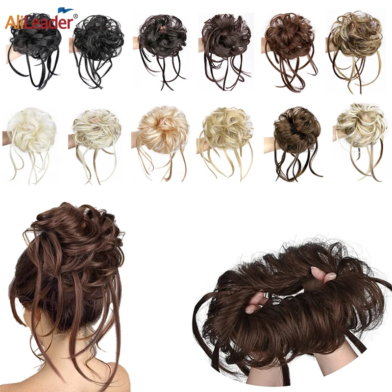 Synthetic Hair Bun Chignon Hair Bun Scrunchies For Women Elastic Tousled Updo Scrunchies With Braids Curly Hair Bun Hairpieces