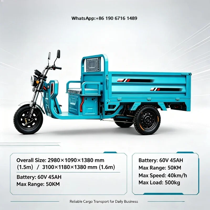 Factory Direct Sale 60V 1000W Powerful Electric Cargo Tricycle with 1.6m Large Loading Capacity Box