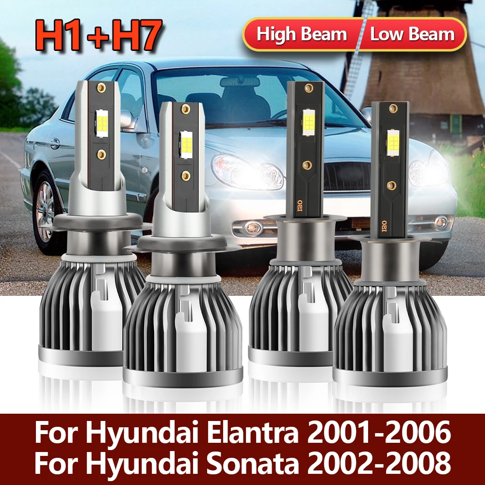 

4x LED Headlight Bulbs H1 H7 High Low Combo Brightness CSP Lamps Kit For Hyundai Elantra 2001-2006 For Sonata 2002 2003-2008