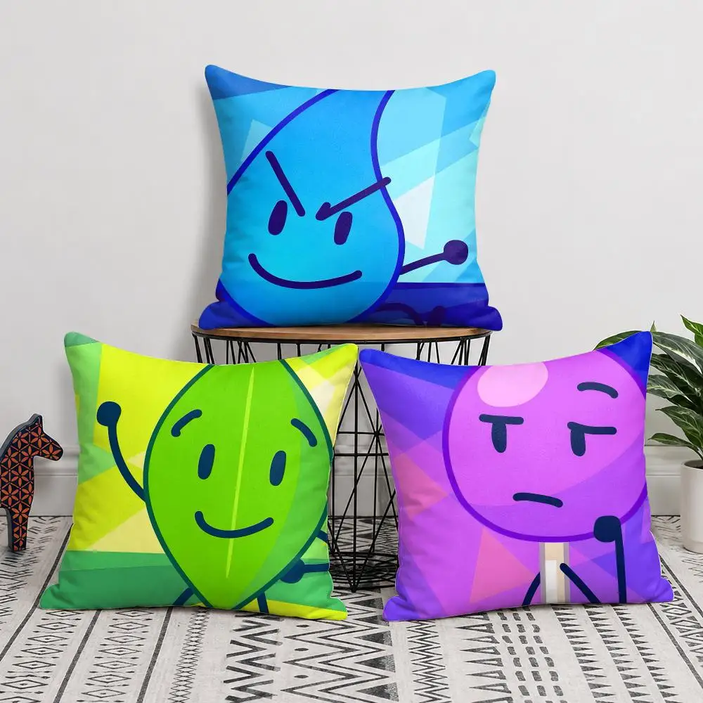 BFDI Battle For D-Dream Island Cushion Cover Double-Sided Plush Sofa Cushion Covers Organic Breathable Invisible Zipper