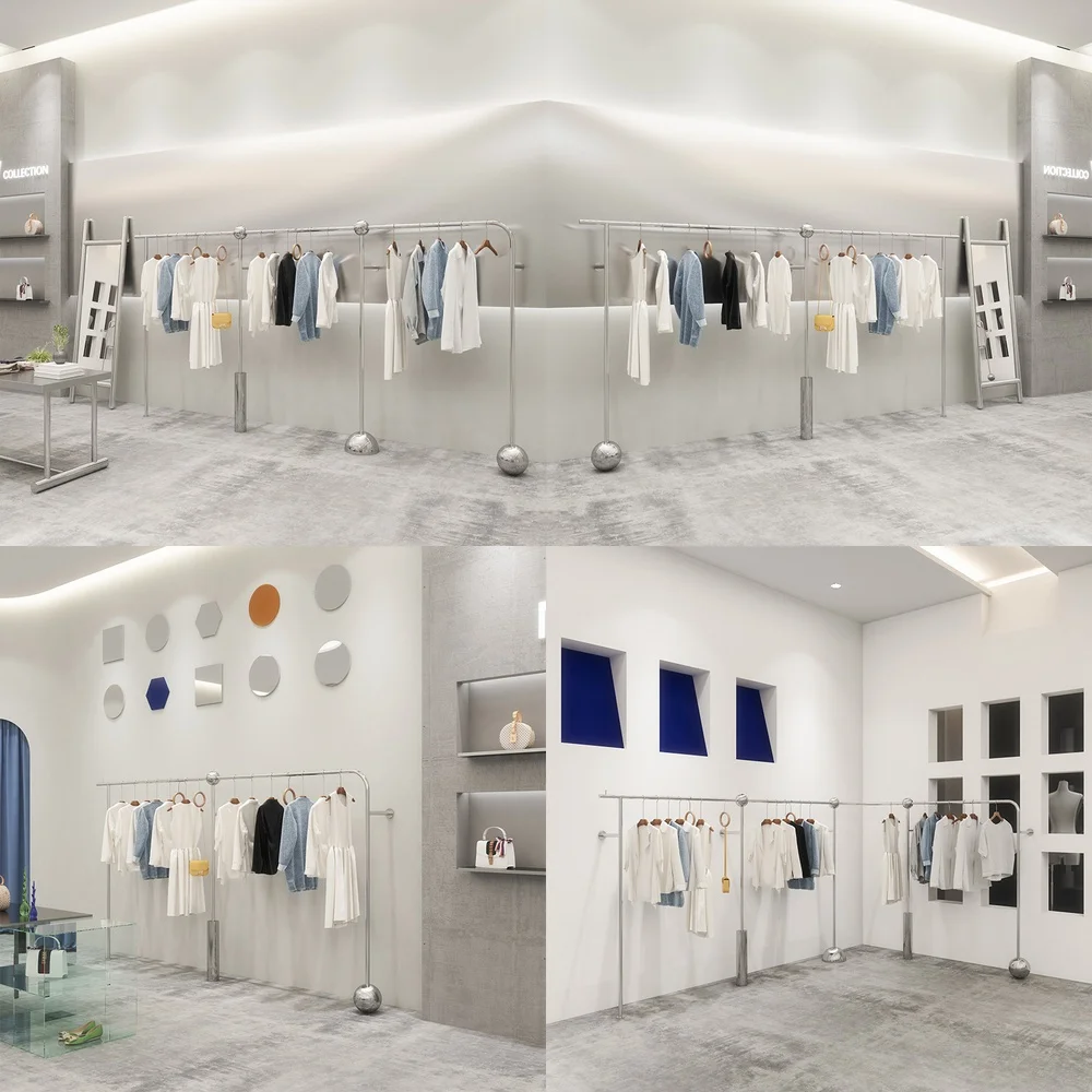 Clothing Store Display Rack for Stainless Steel Display Props for Men's Women's Children's Clothing Store Shelves Silver Wall