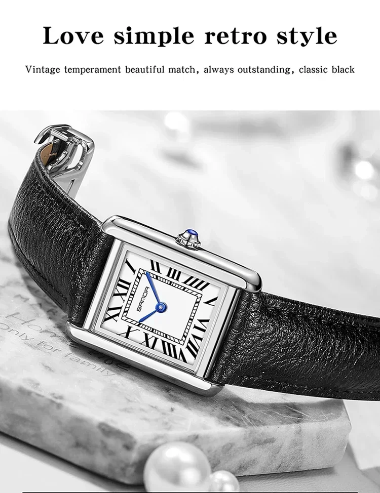 SANDA 9031/1108 Luxus-Paar-Quarzuhren für Herren & Damen, Wasserdichte Sport-Freizeituhr, Kratzfestes Lederarmband – Detail 5