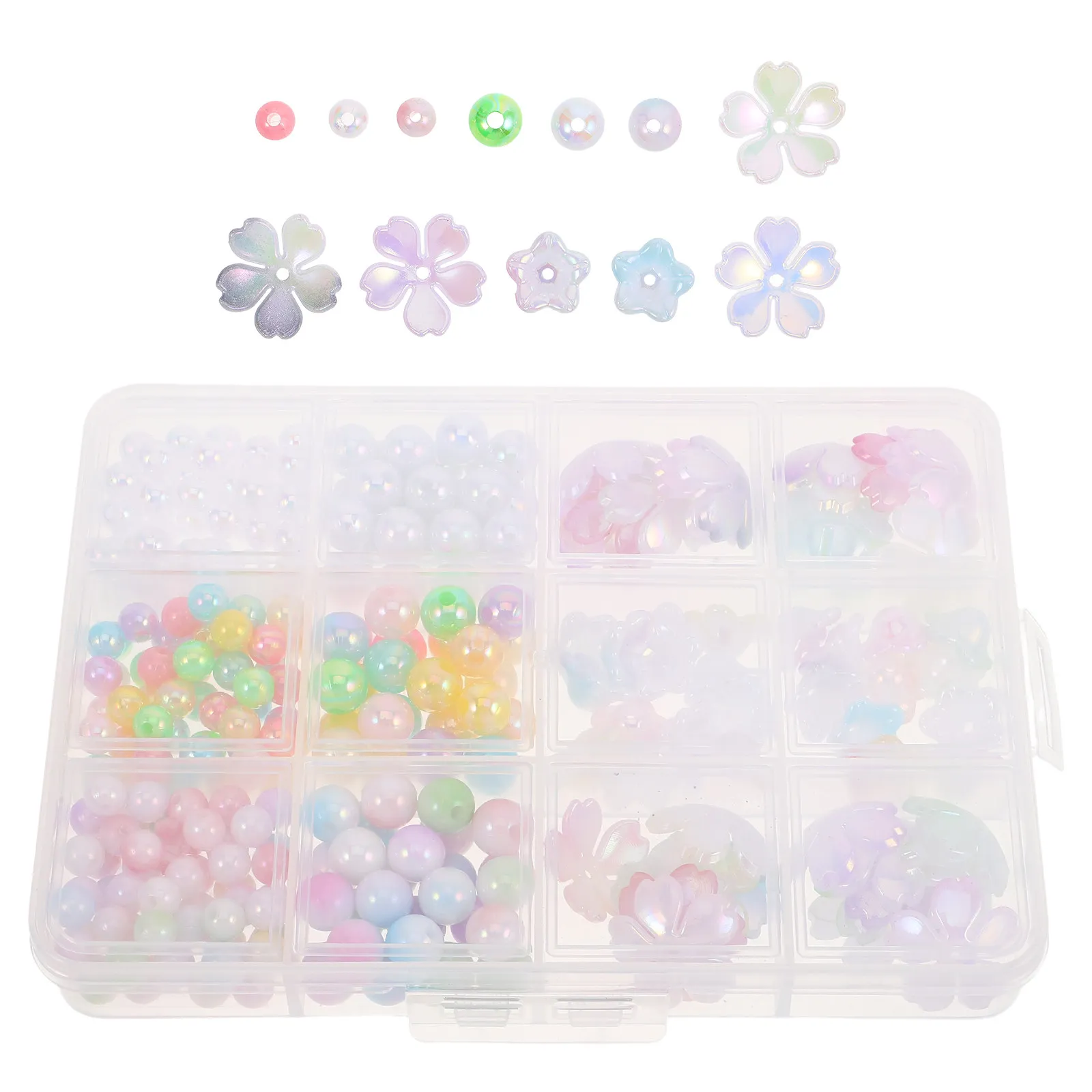 Box DIY Bead Kit Stringing Beads for Jewelry Making Round Flower Loose Space Beads Assorted Colors for Bracelet Necklace Phone