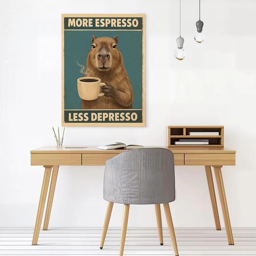 Capybara With More Espresso Less Depresso Printed Canvas Poster Personalized High Quality Wall Art Paintings for Decor Room Home